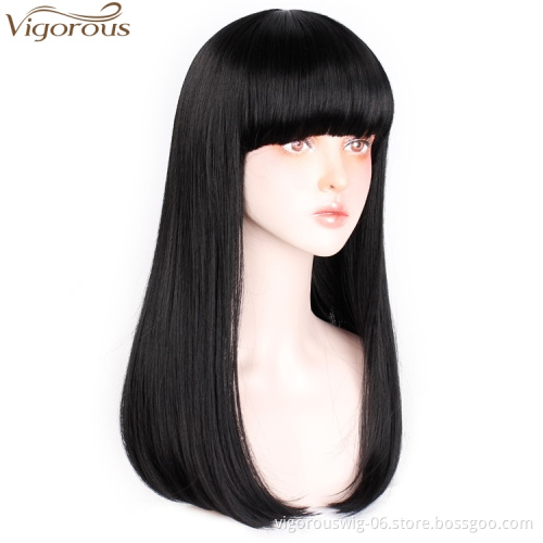 Vigorous 24" Long Straight Wig with Bangs Heat Resistant Synthetic Hair Wigs for White Black Women Cosplay